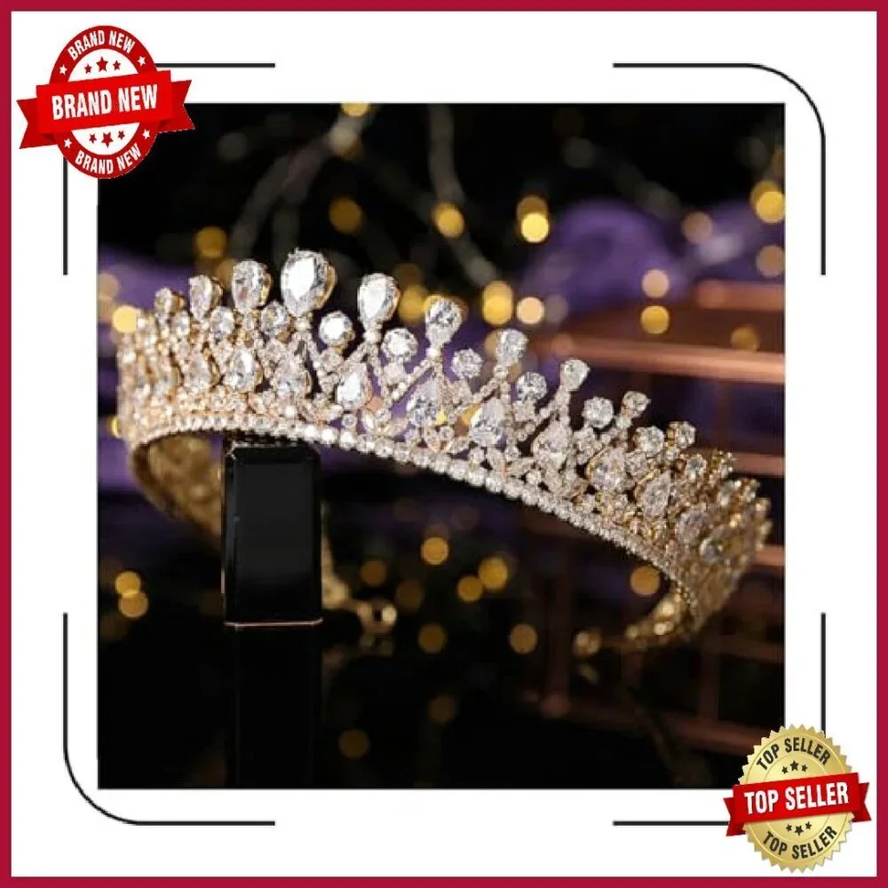 Platinum Plated Cubic Zirconia Tiara Crown for Weddings Proms Pageants